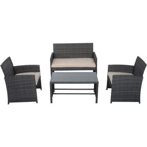Set divanetto + due poltrone da esterno/interno in rattan nero